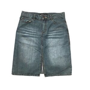 Express jeans women’s vintage denim midi skirt acid wash. 100% cotton y2k